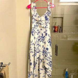White Blue Floral High Low Dress